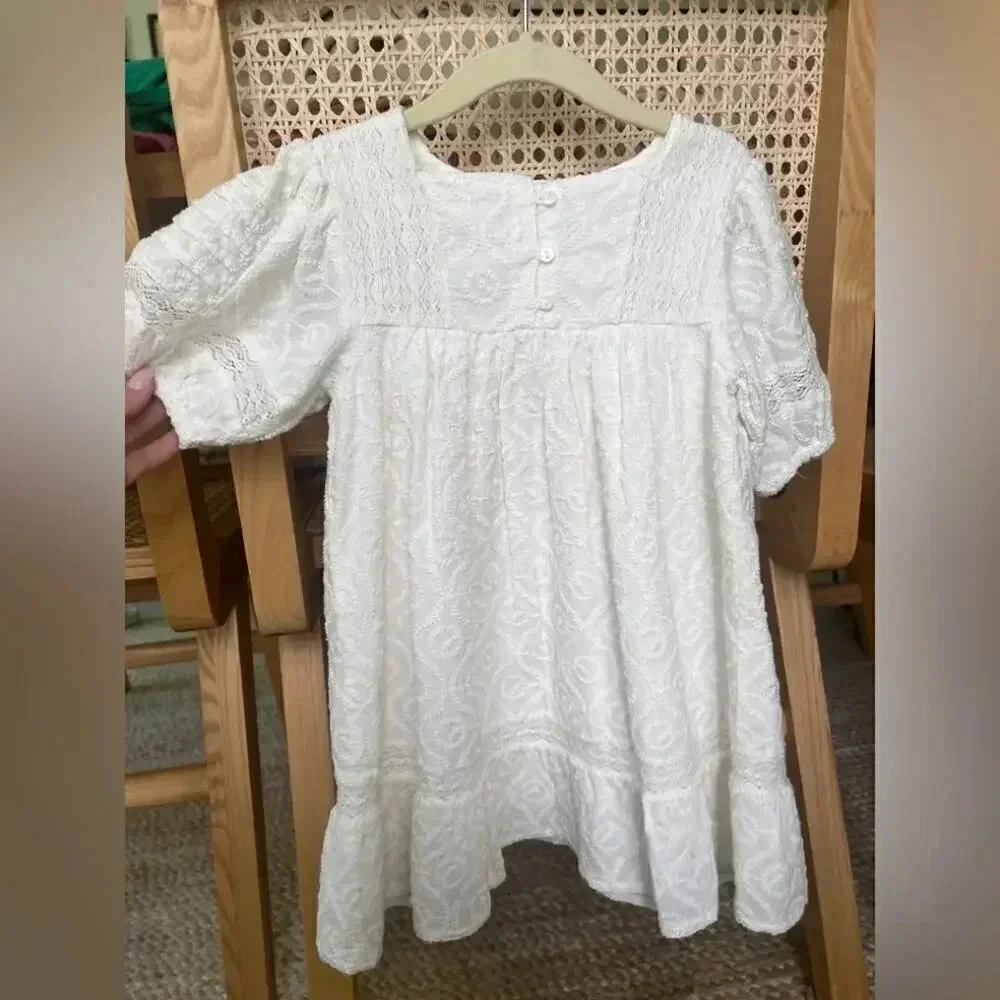 Zara kids embroidered dress puff sleeves christening toddler girl eyelet white